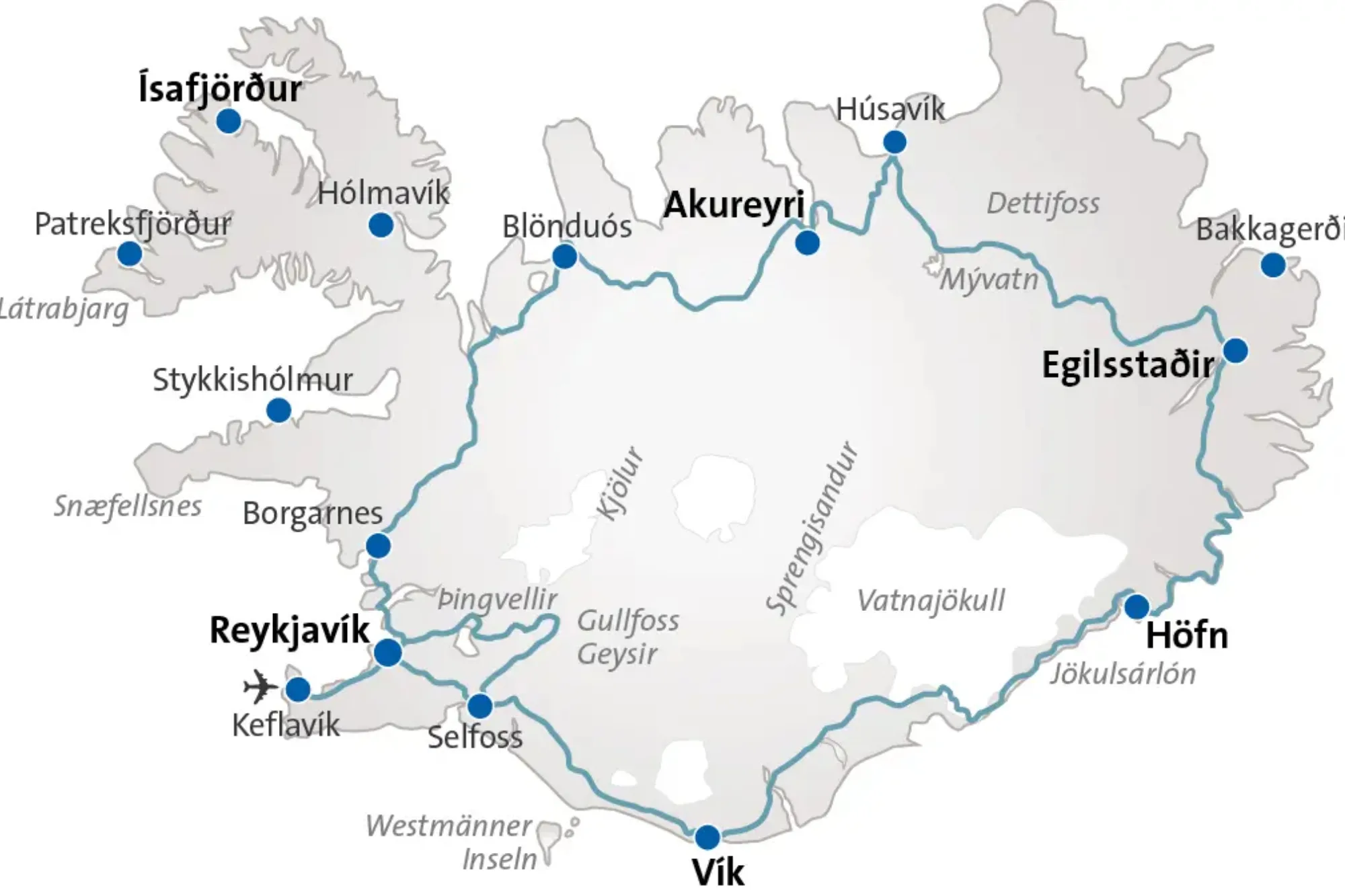 Routenkarte Island Entdecken