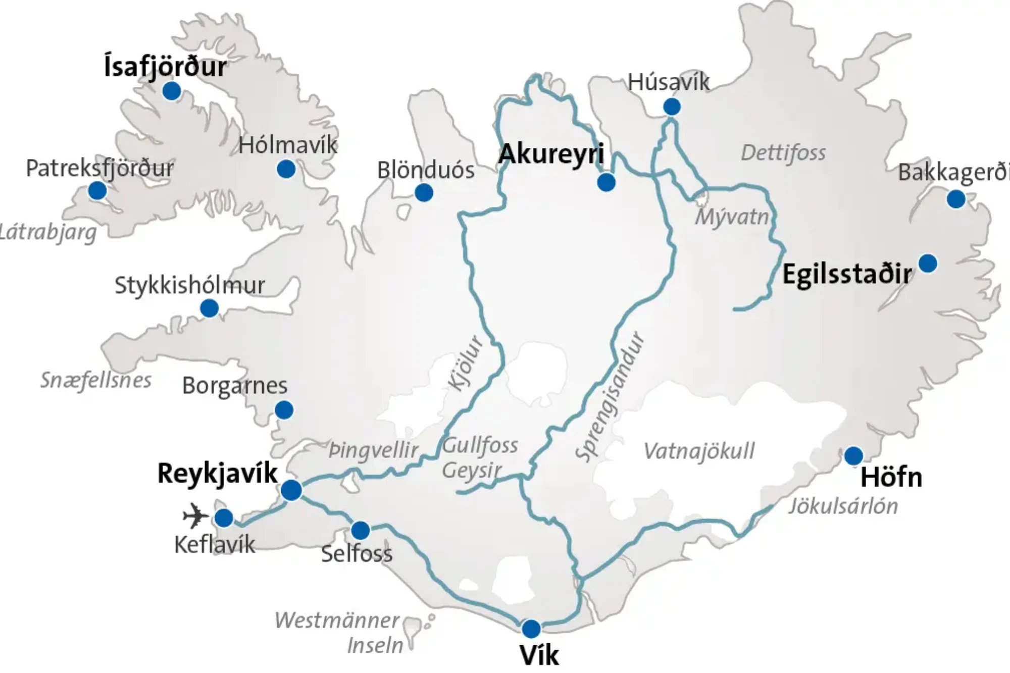 Routenkarte Jeep Abenteuer durch Islands Hochland 1