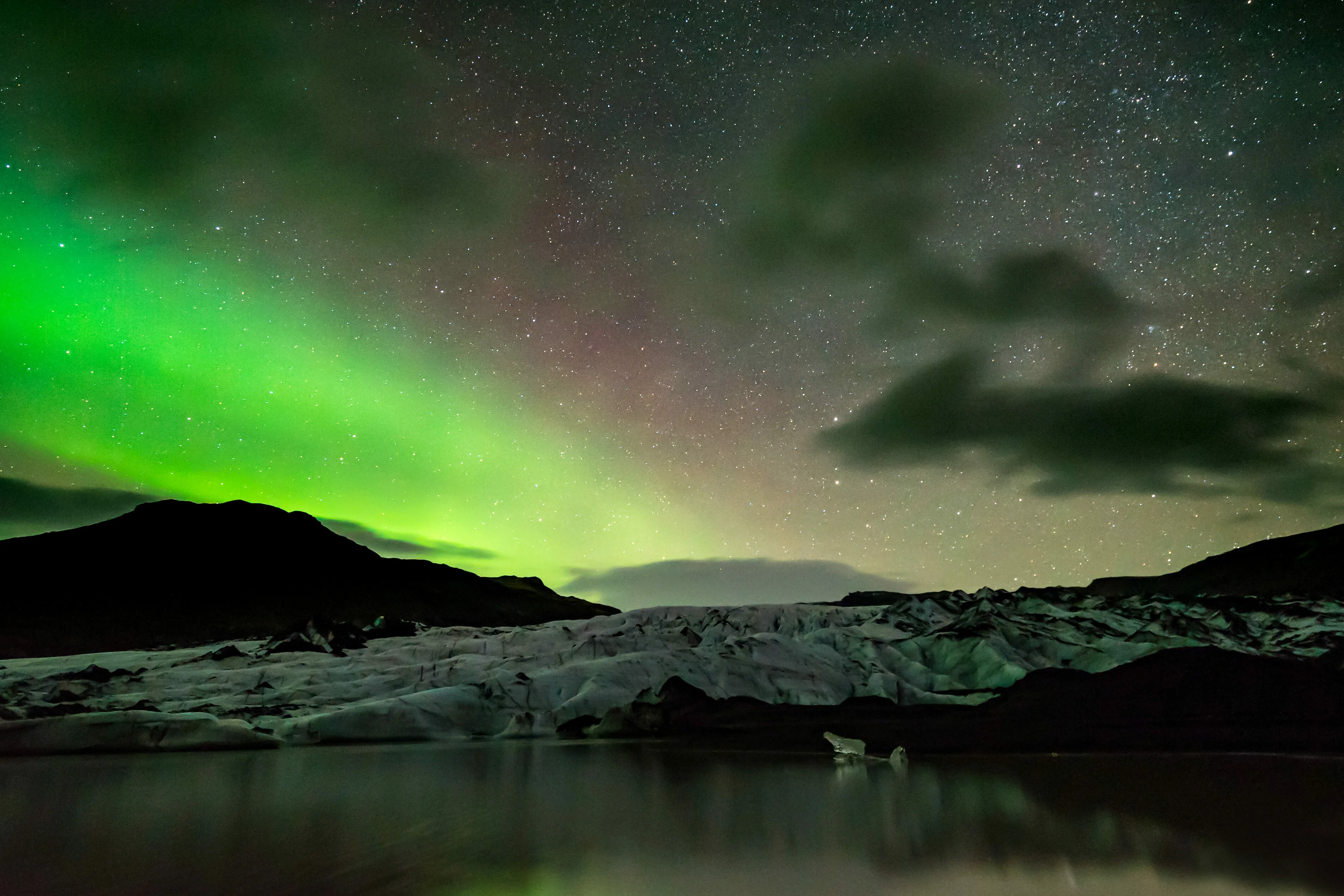 Nordlichter in Südisland, Nahe Sólheimajökull Gletscher Nordlichter in Südisland, Nahe Sólheimajökull Gletscher